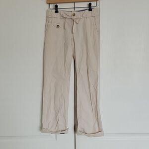 Banana Republic Women's Cotton Pinstripes Wide Leg Cropped Capri Pants Cream 0
